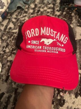 Ford Mustang Red and Black Embroidered Trucker Hat